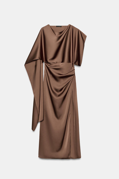 Zara Satin Cape Midi Dress