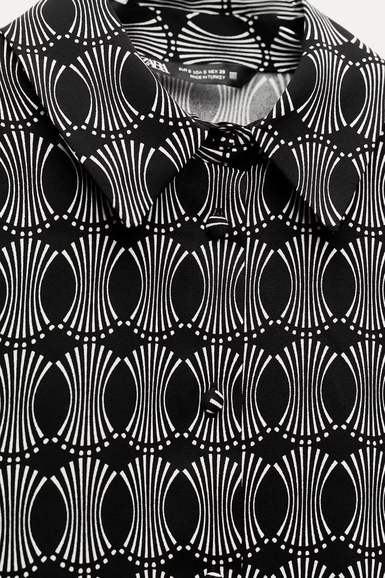 ZARA Geometric Print Shirt - Back / Ecru