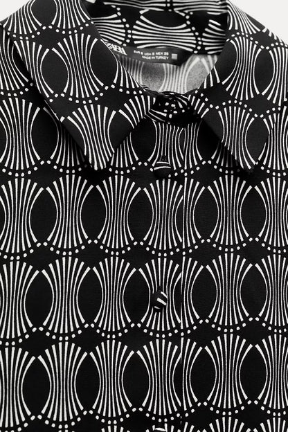 ZARA Geometric Print Shirt - Back / Ecru