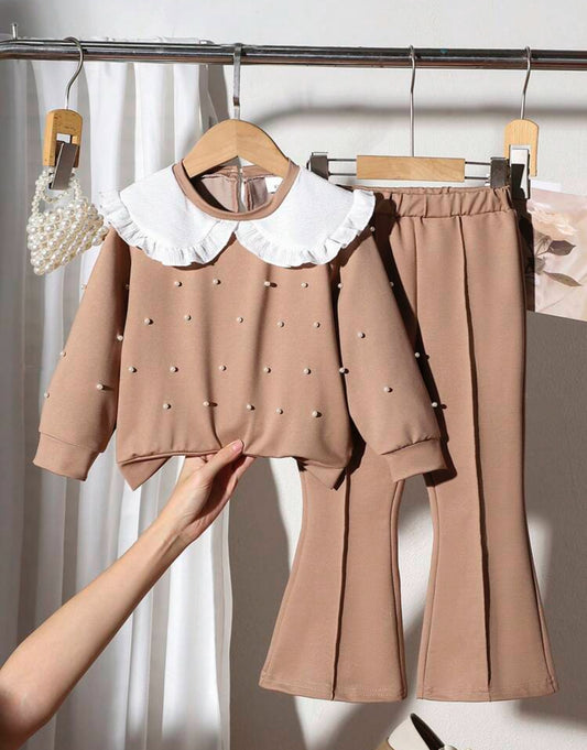 SHEIN Young Girls Casual Contrast Collar Peter Pant Colar