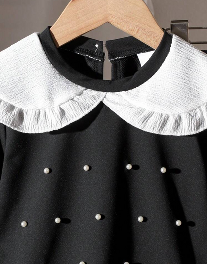 SHEIN Young Girls Peter Pan collar Pearl Décor Long Sleeve