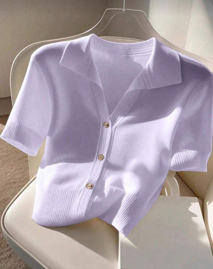 Shein Soft Korean Style casual Polo  Shirt Purple