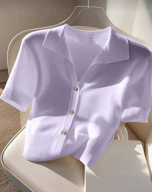 Shein Soft Korean Style casual Polo  Shirt Purple