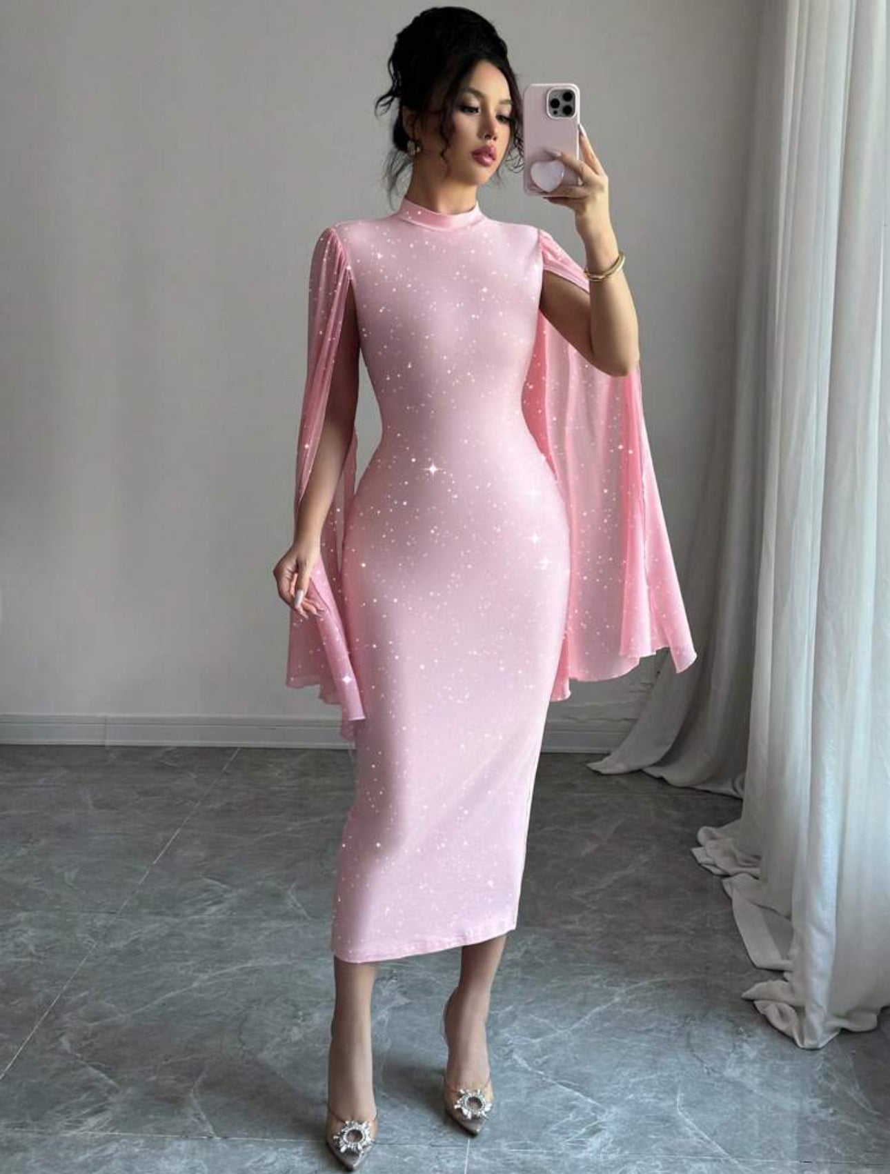 Shein Elenzag Round Neck Silver Splice Women Fitted Dress