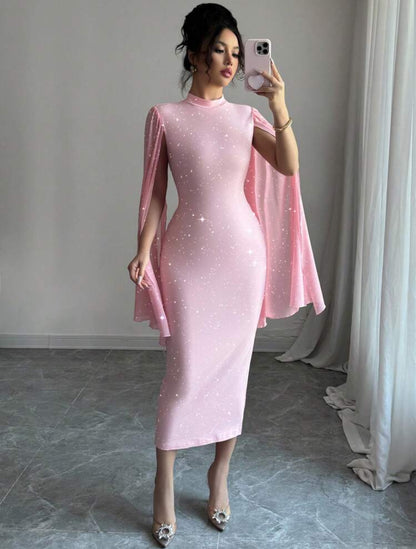 Shein Elenzag Round Neck Silver Splice Women Fitted Dress