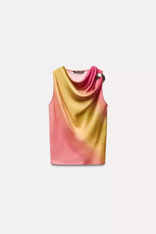 ZARA Satin Printed Top -Multicolored