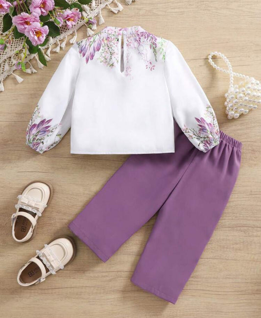 SHEIN Baby Girls Floral Print Long Sleeve Top And Elastic Set