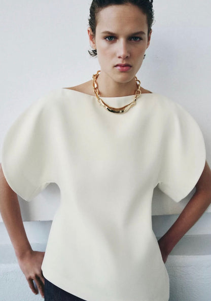 Zara Puff Sleeve Top (BEIGE)