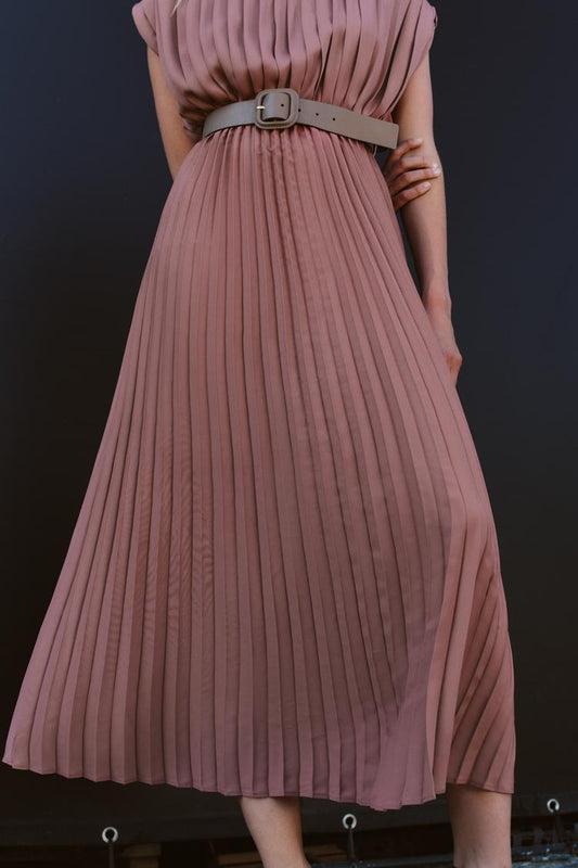 ZARA Pleated Dress With Belt - Marsala