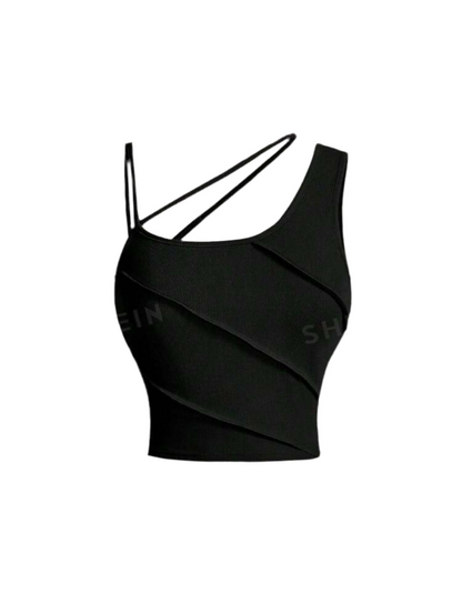 SHEIN MOD Women'S Solid Color Asymmetrical Collar Sleeveless Top