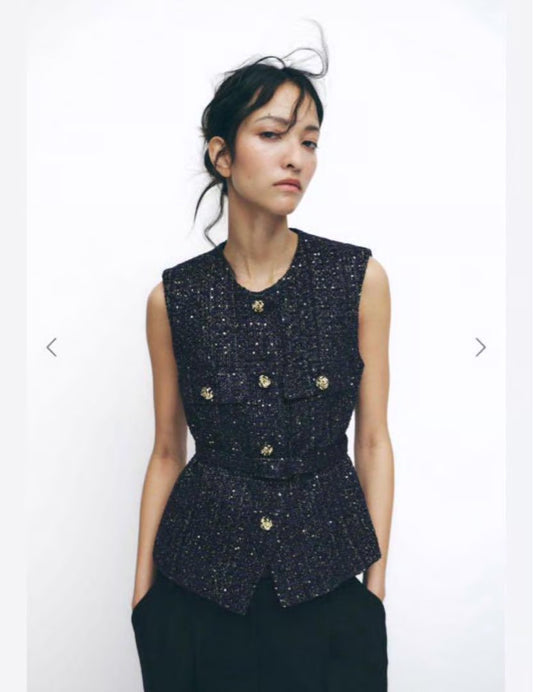 ZARA Belted Sequin Structured Vest