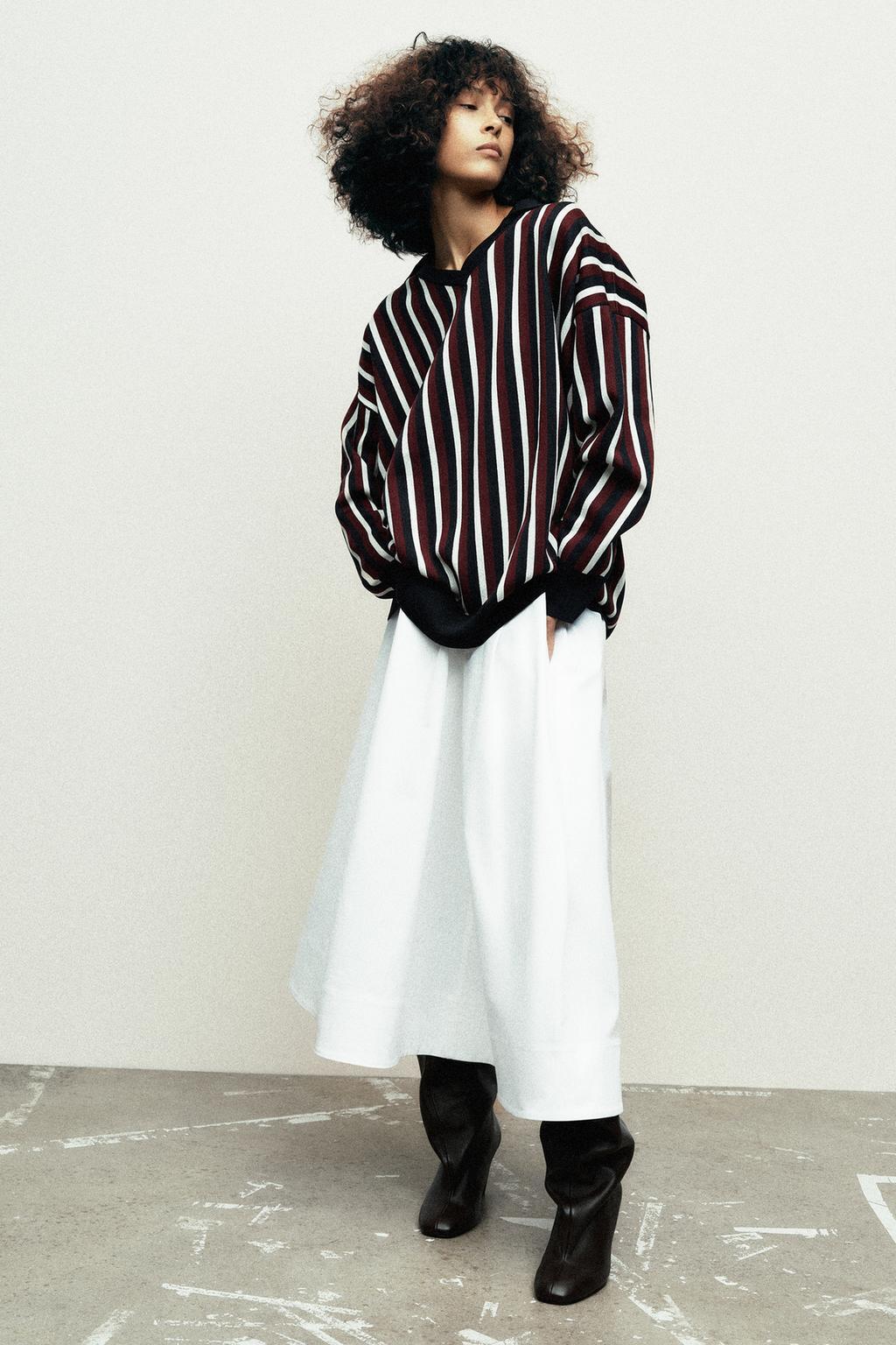 ZARA Striped Polo Neck Jumper-Multicolored