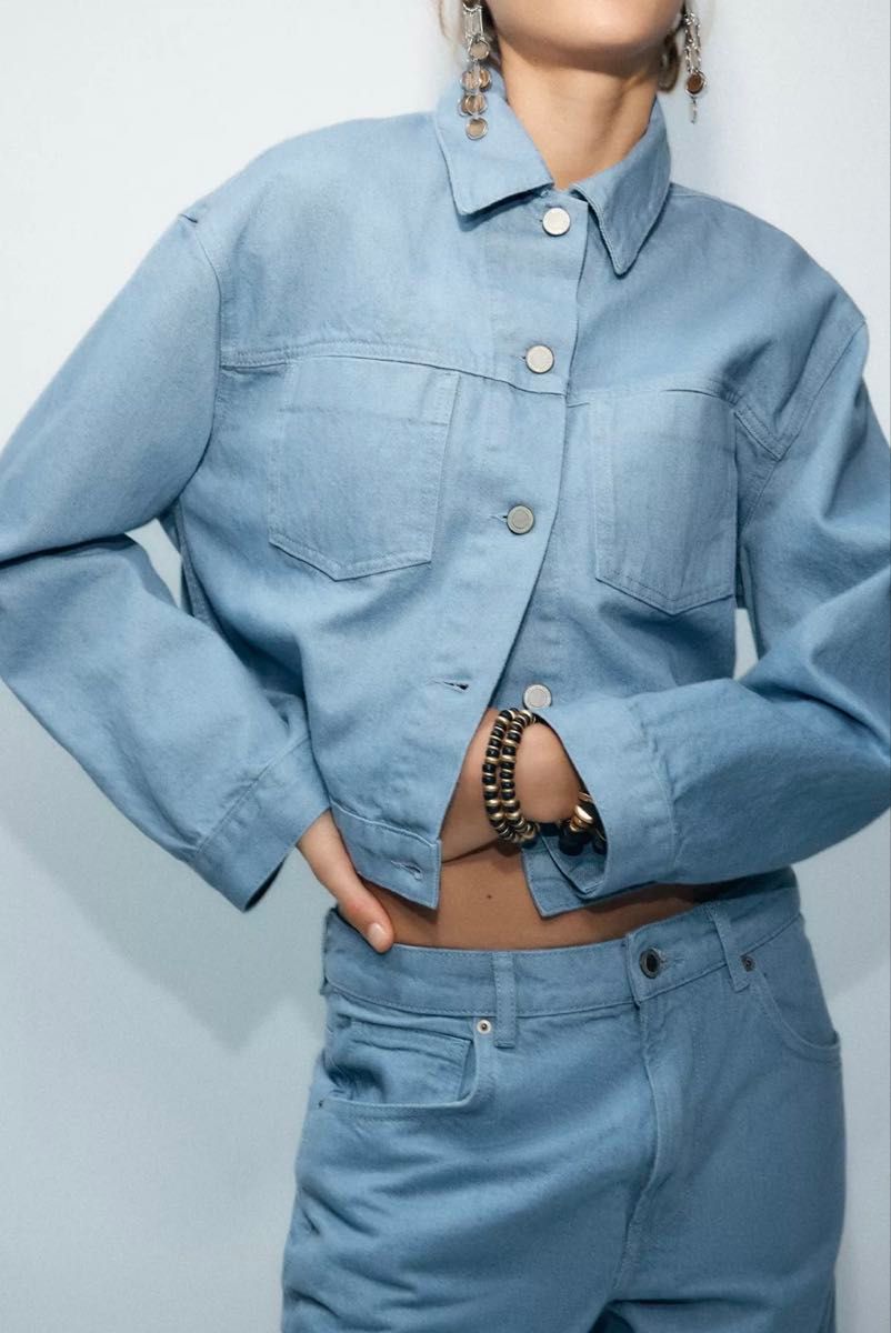 ZARA ZW Collection Pocket Jacket-Light Blue