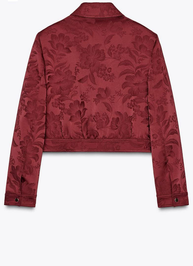 ZARA Jacquard Bomber Jacket-Burgundy