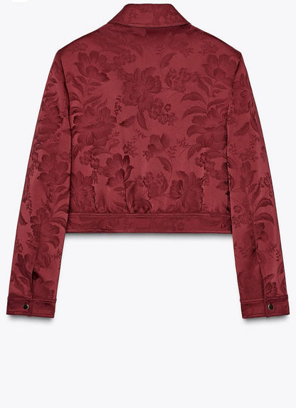ZARA Jacquard Bomber Jacket-Burgundy