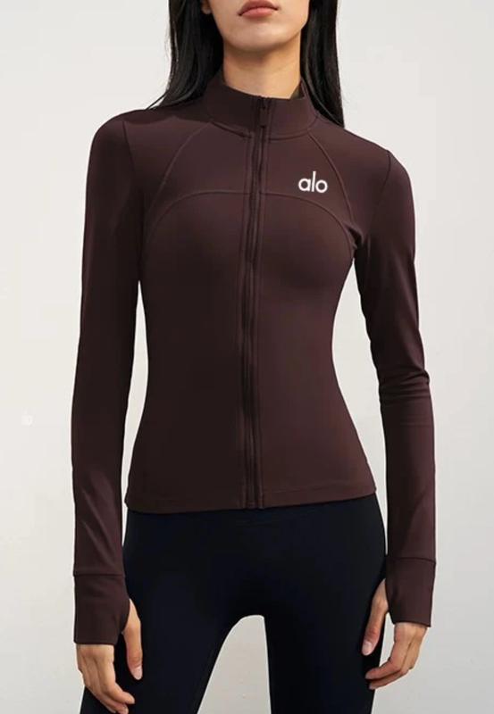 Alo Yoga Jacket Full Sleeve For Womens-Brown