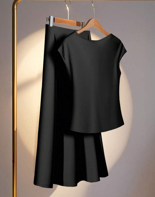 Shein clasi Women Elegant Solid Skirt Set