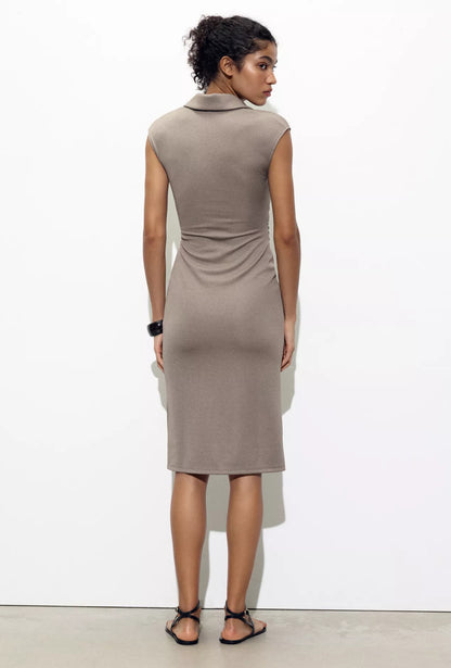 Zara Pique Shirt Dress Beige