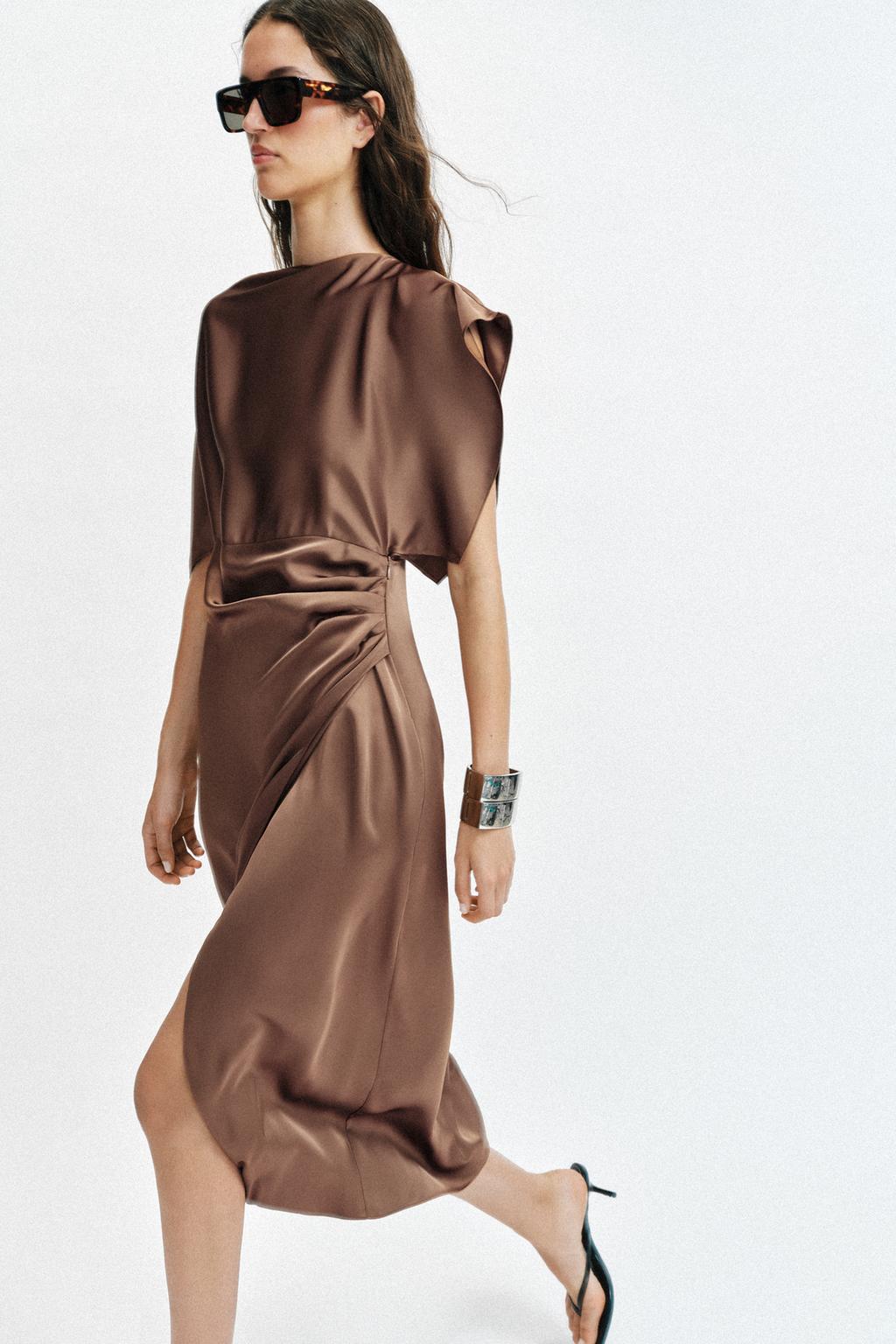 Zara Satin Cape Midi Dress