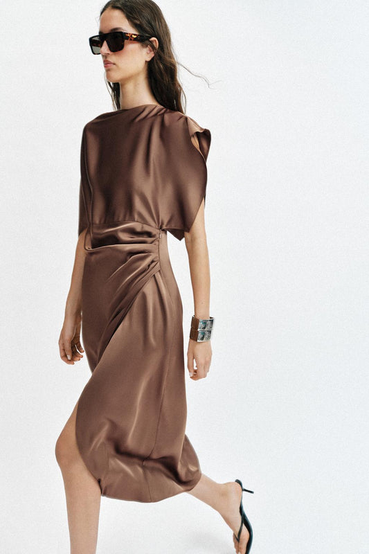 Zara Satin Cape Midi Dress
