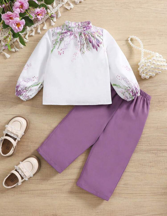 SHEIN Baby Girls Floral Print Long Sleeve Top And Elastic Set
