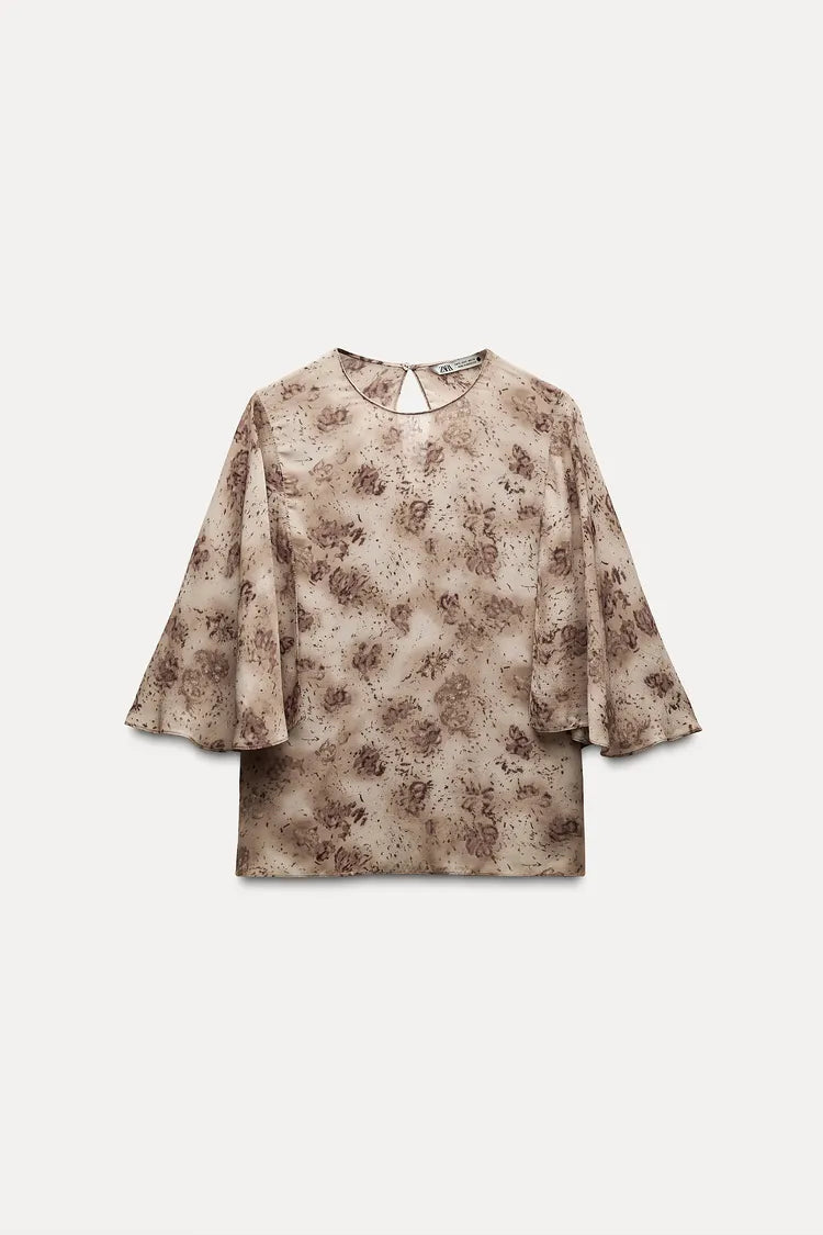 ZARA ZW Collection Flowing Cape Blouse -Brown