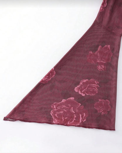 Shein Francila 2Pcs Women rose print Top nad Mermarid Skirt Set