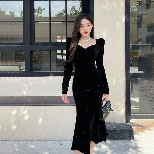 Shein Dazy Sequin Patchwork Prom Dress-Black