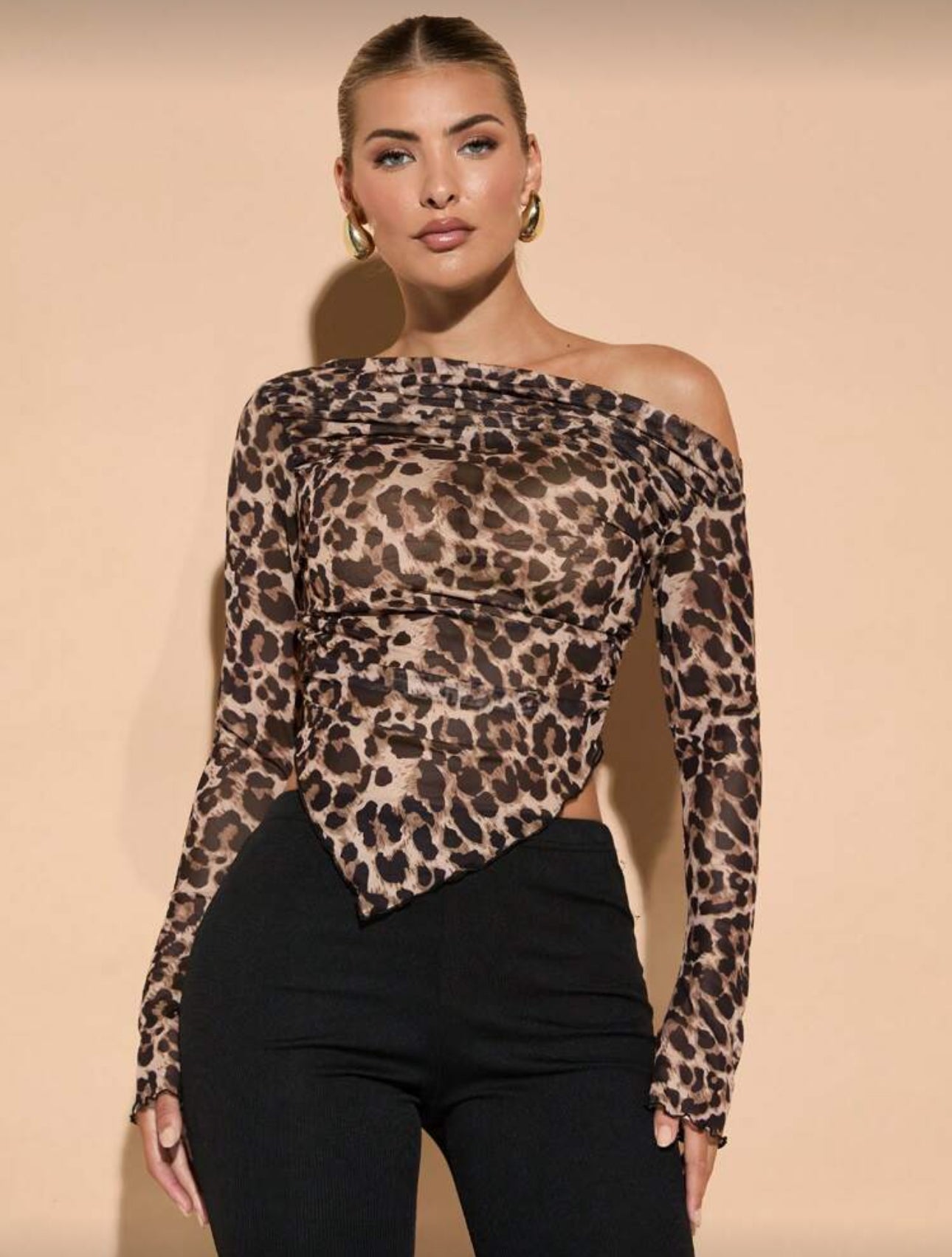 Shein Bae Leopard Print Off Shoulder Top