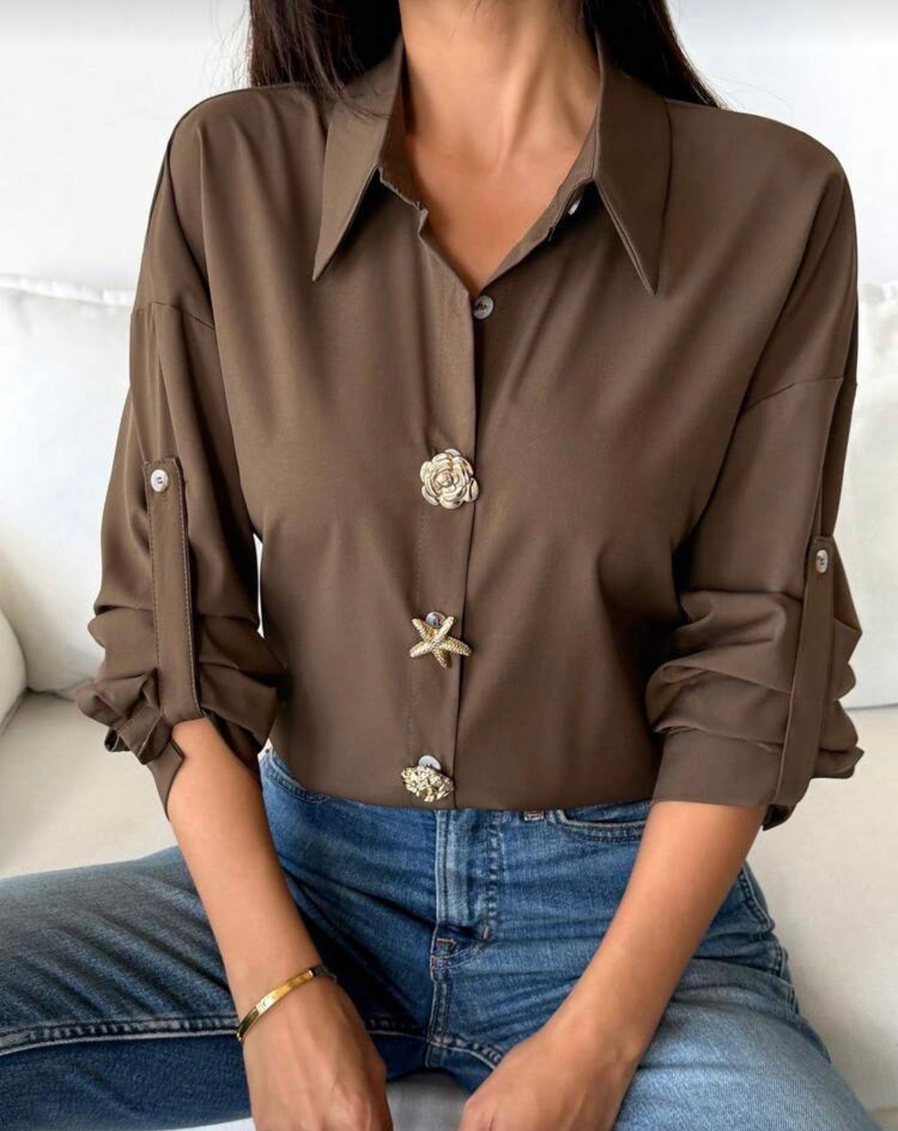 Shein Long Sleeve Button Front Collar Shirt