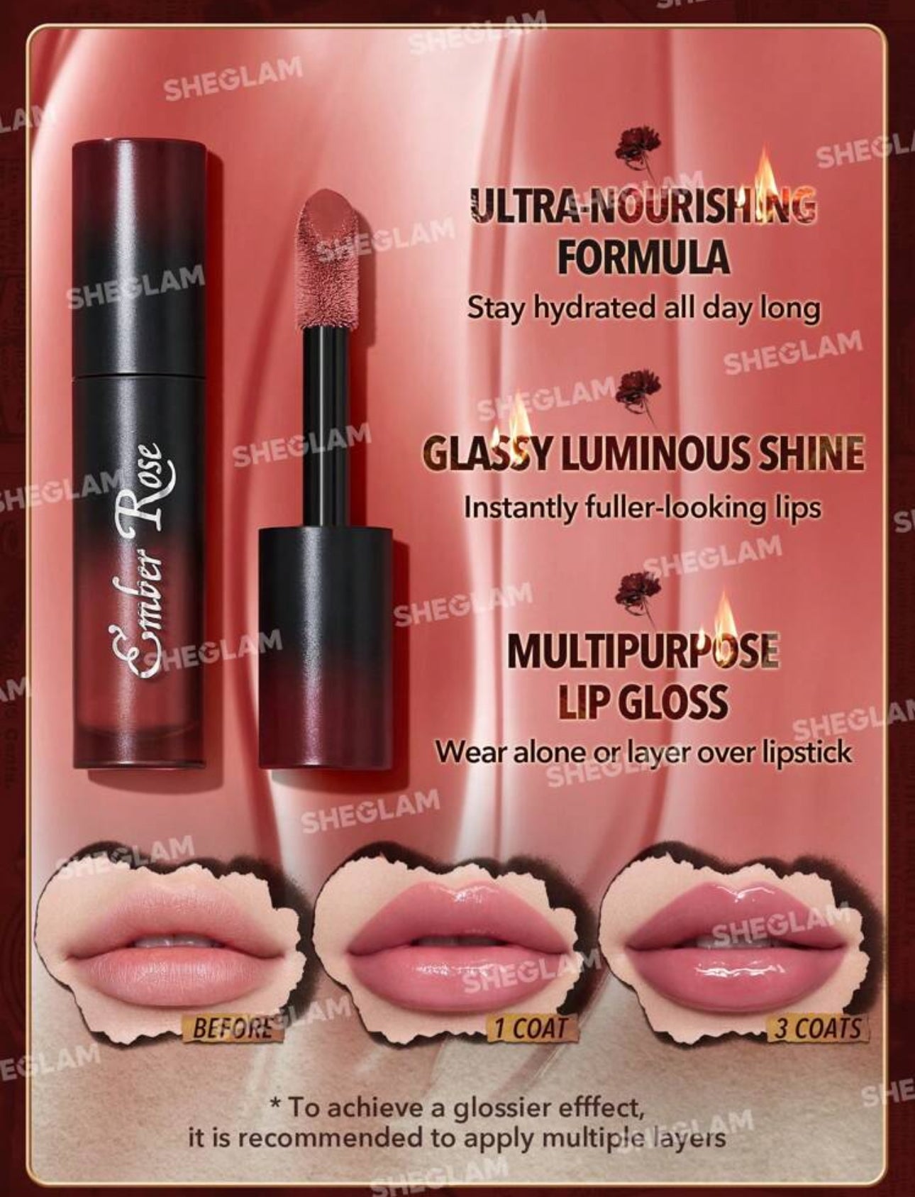 Sheglam Ember Rose immortal love nourising lip Gloss- Unconditional