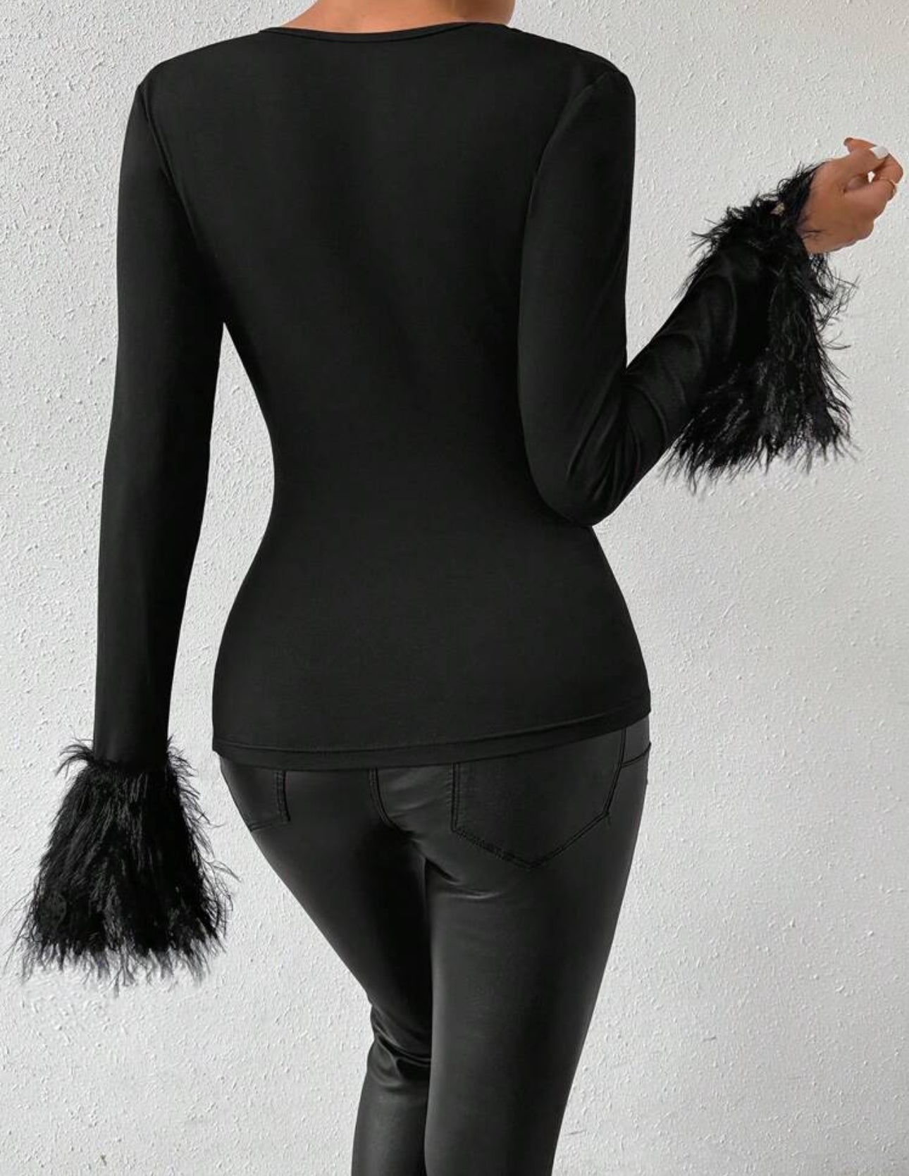 Shein Raffnea Solid Color Slim Fit Plush Cuff Long Sleeve Shirt