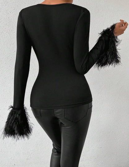 Shein Raffnea Solid Color Slim Fit Plush Cuff Long Sleeve Shirt