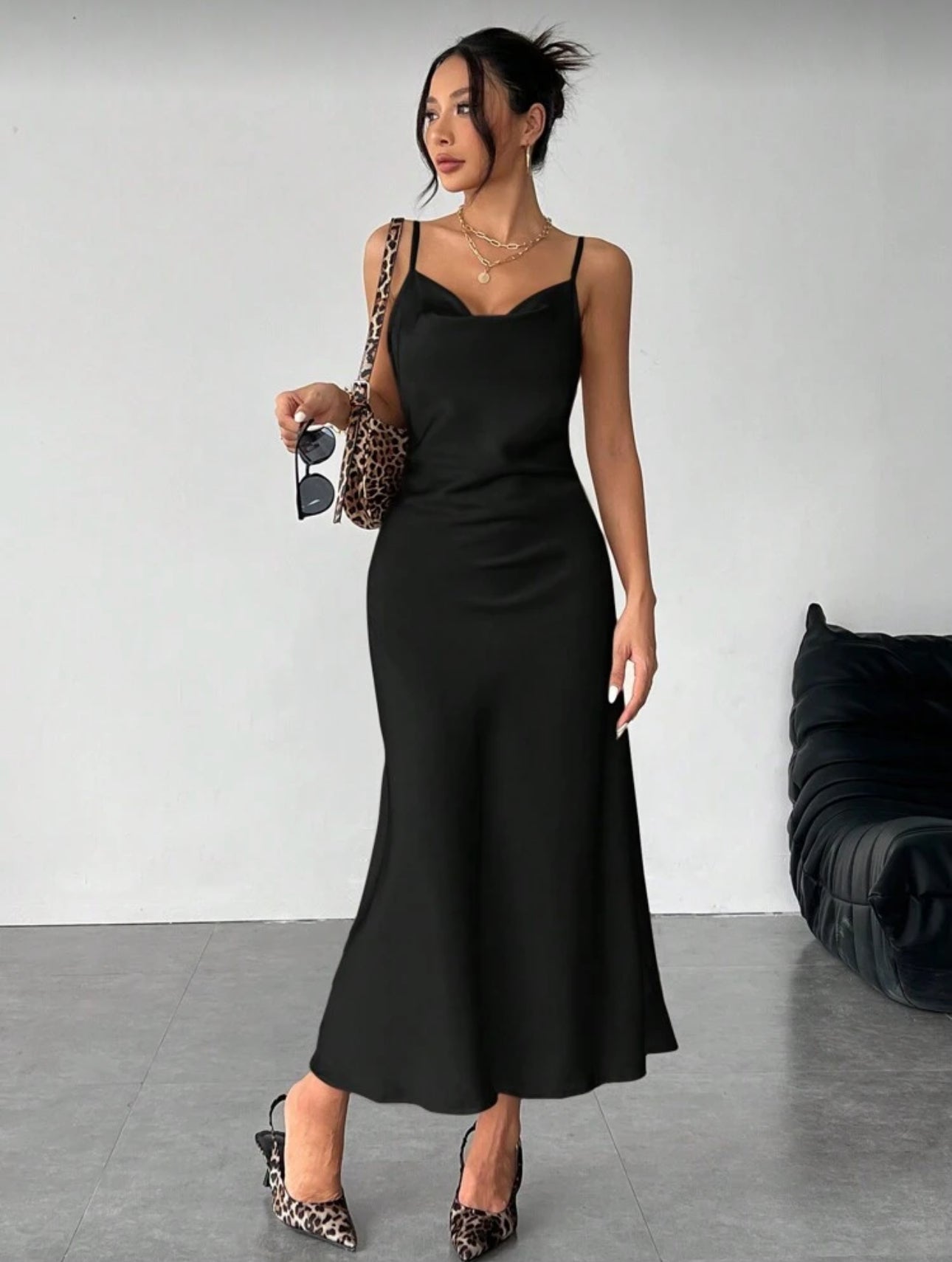 Shein Solid color Swing collar Satin Dress