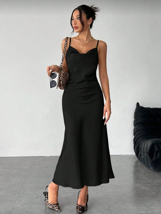 Shein Solid color Swing collar Satin Dress