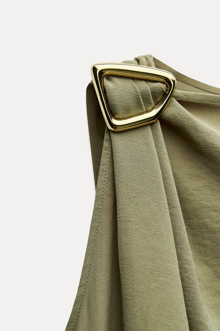 ZARA Flowing Top With Buckle -Khaki