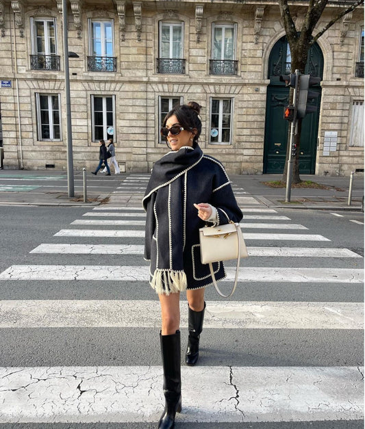 SHEIN Maija Women Jacket with Scarf(BLACK)