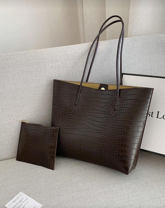 SHEIN Crocodile Printed Shoulder Tote Bag