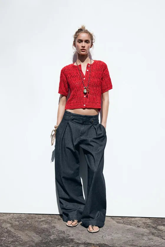 ZARA Open Knit cardigan-Red