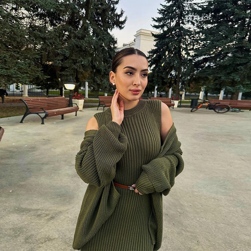 SHEIN 2pcs Textured Winter Dress with Belt