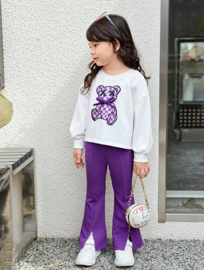 SHEIN Young Girls Drop Shoulder Carto Patteren Pullover And Split