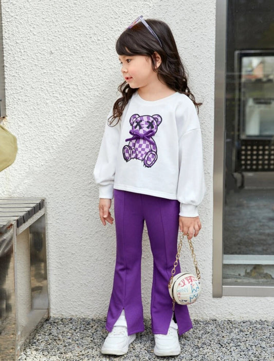 SHEIN Young Girls Drop Shoulder Carto Patteren Pullover And Split