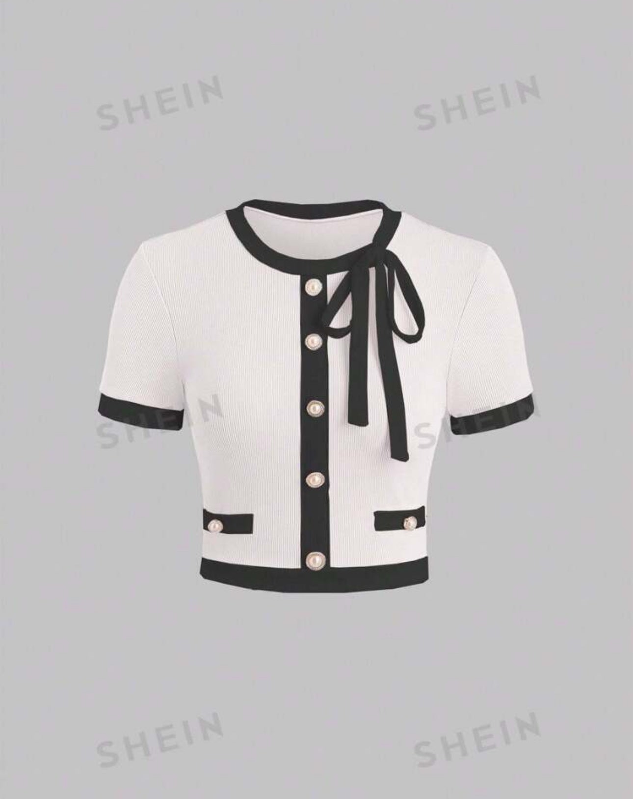 SHEIN Mod Women Contrast Color Buon Décor Lace Up Round Neck