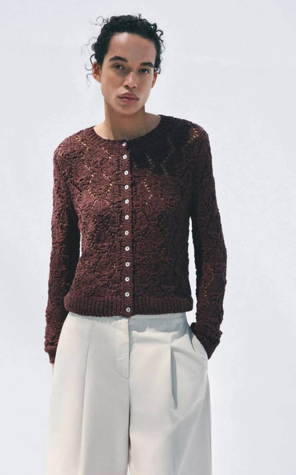 ZARA Pontille Knit Cardigan-Aubergine