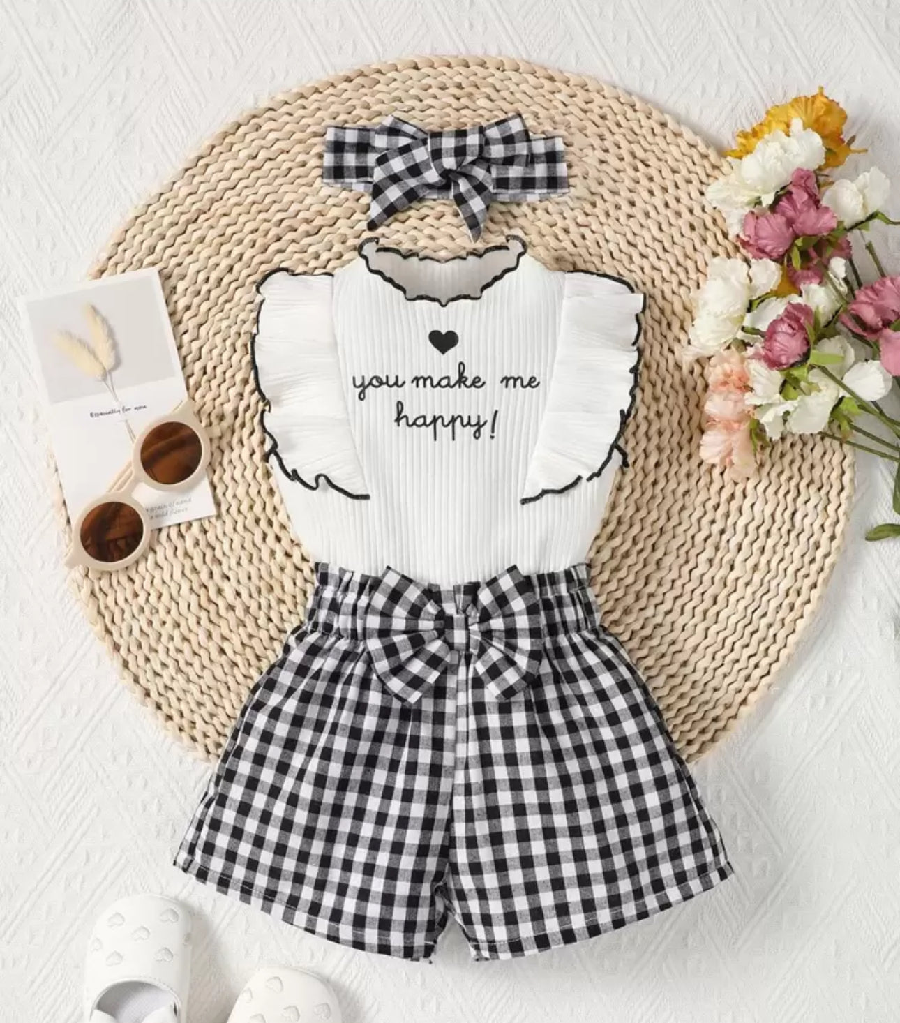 SHEIN Baby Girls Slogan Graphic Ruffle Trim Tee