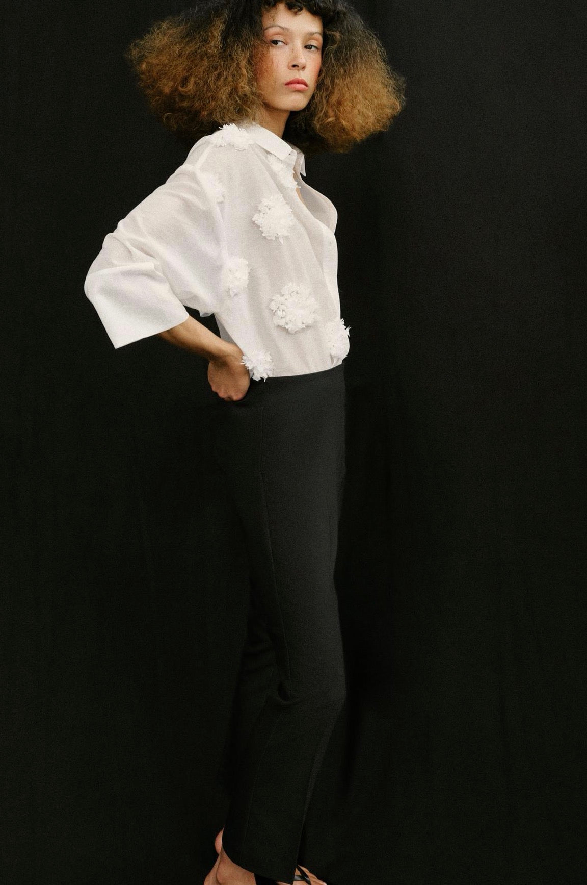 Zara Flowing Shirt With Embossed Flowers