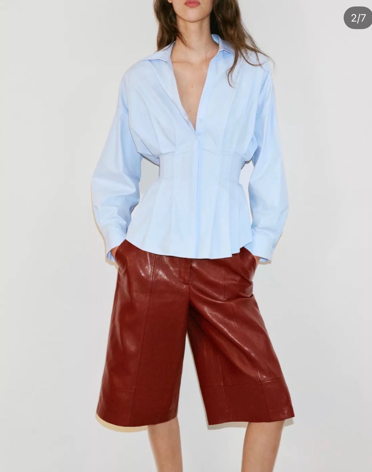 Zara Roplih Blouse Pleated Shirt -Blue