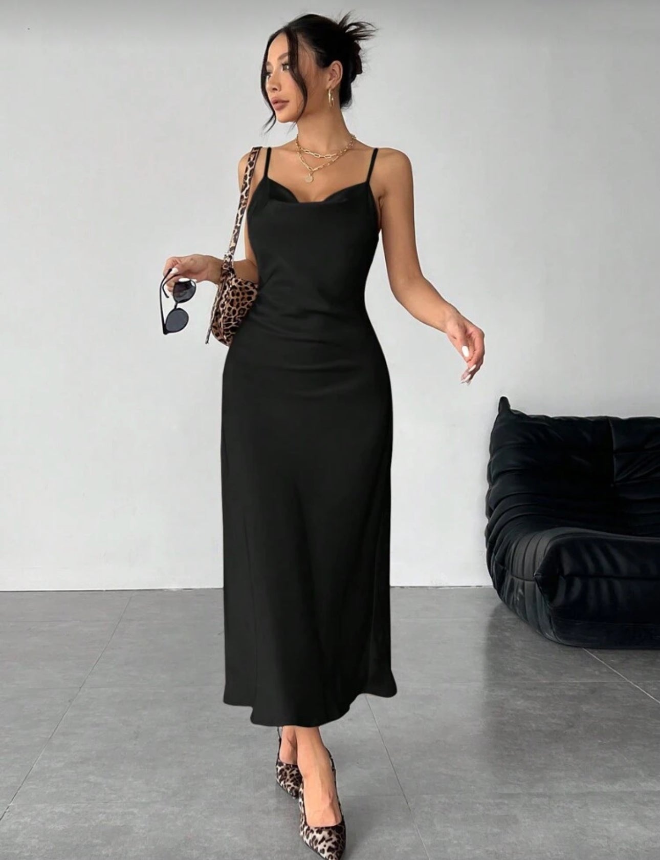 Shein Solid color Swing collar Satin Dress