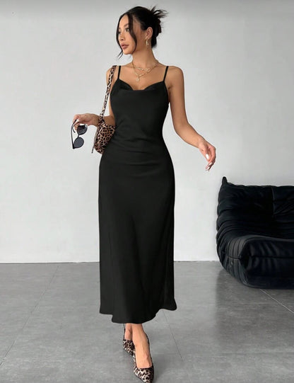 Shein Solid color Swing collar Satin Dress