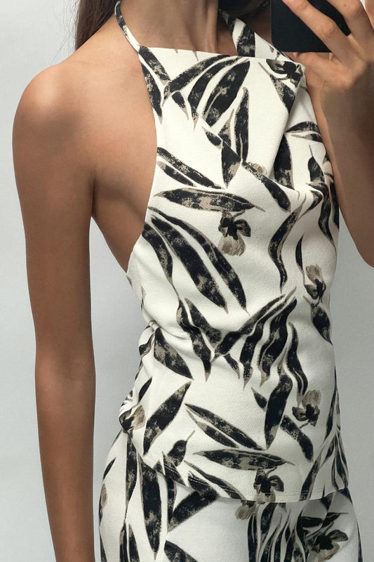 ZARA Printed Pique Halter Top -Printed